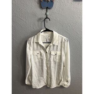 Chico's Womens Size 0 Off White  Blouse Button Down Long Tab Sleeves‎
